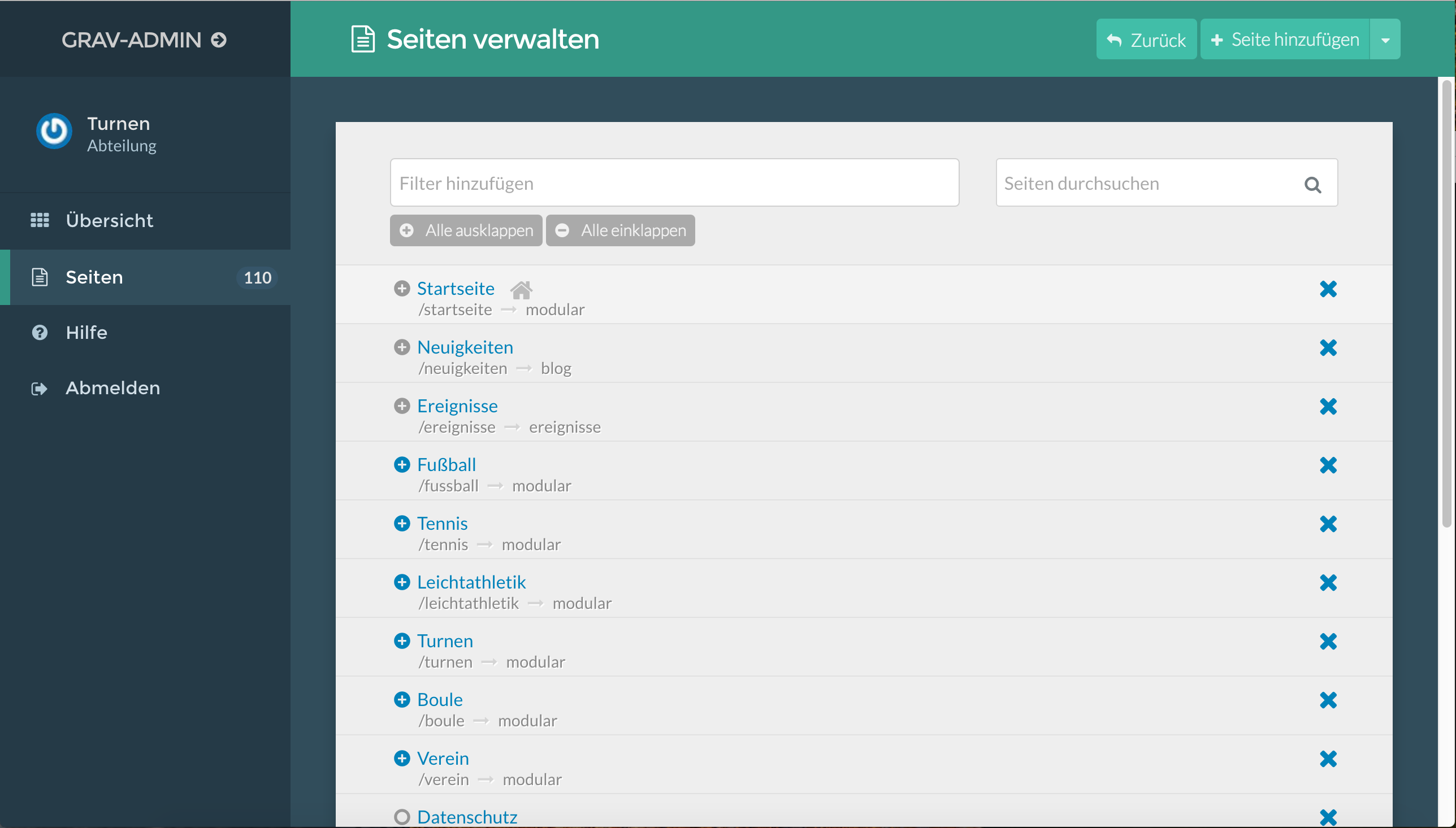 Screenshot des Backends